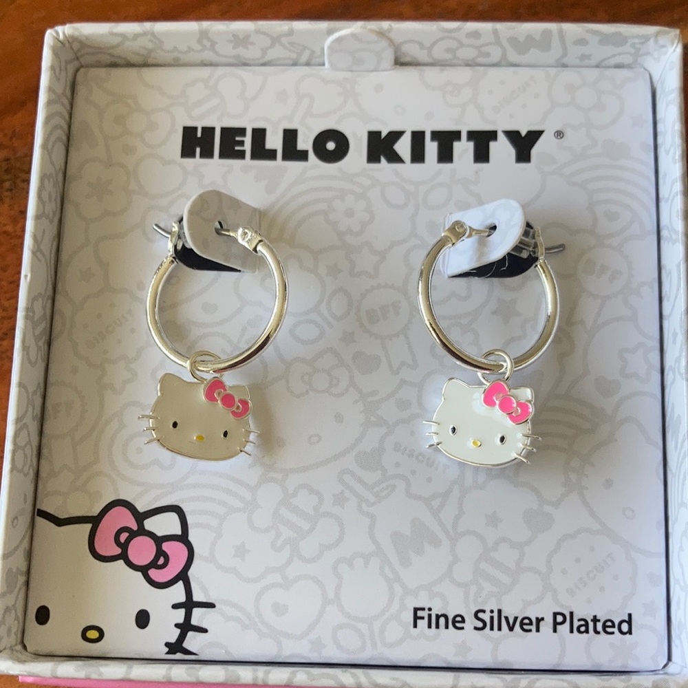 NWOT hello kitty fine silver plated hoop earrings
